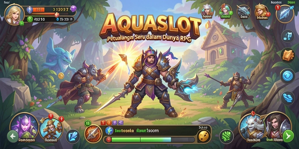 Tangkapan layar AQUASLOT menampilkan pertarungan seru dalam dunia RPG.