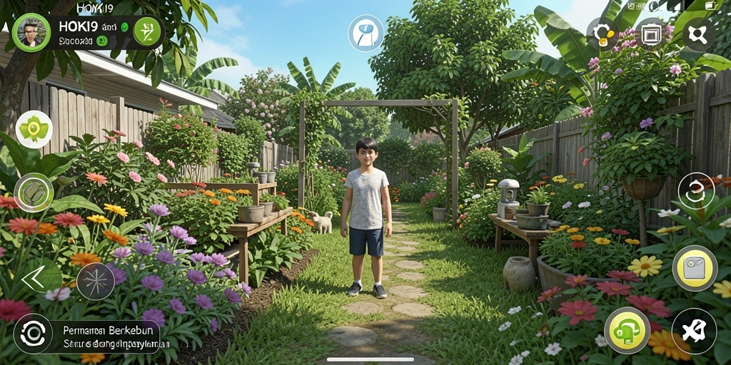 Screenshot gameplay HOKI9 dengan tampilan kebun yang indah dan tanaman beragam.