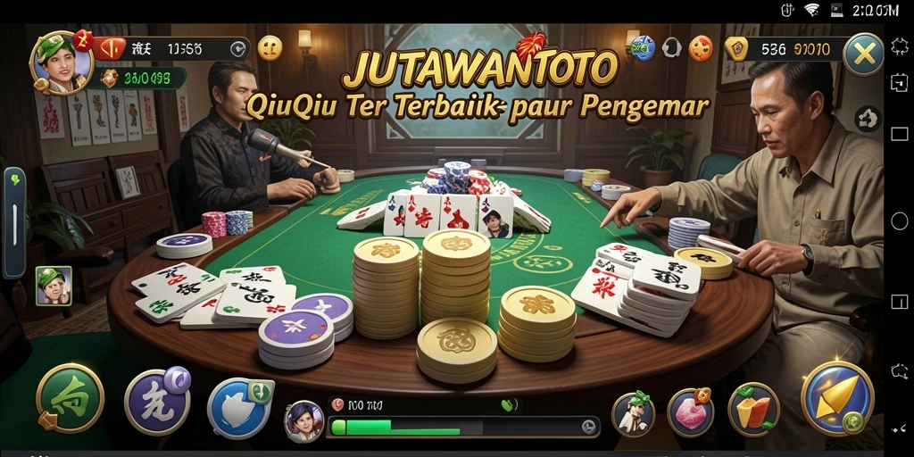 Tampilan gameplay seru dalam JUTAWANTOTO yang menampilkan aksi QiuQiu.