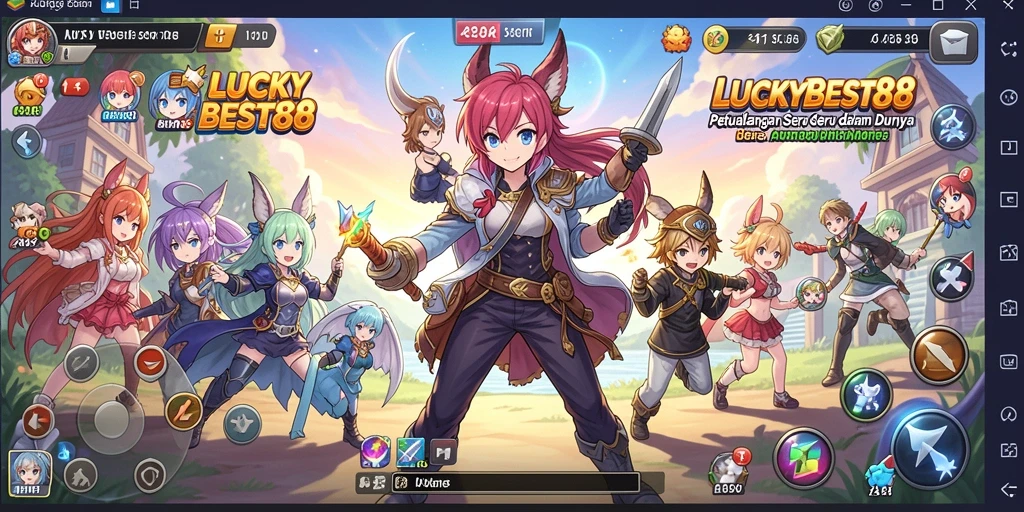 Screenshot utama LUCKYBEST88 dengan aksi seru dan karakter anime.