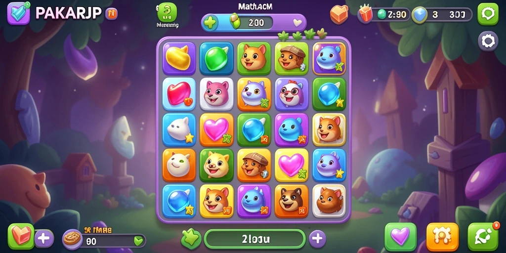 Screenshot gameplay PAKARJP menampilkan momen pencocokan elemen Match-3.