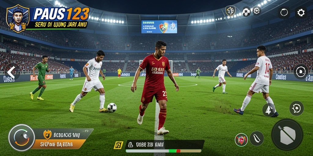 Screenshot dari gameplay seru PAUS123 yang menampilkan aksi sepak bola.