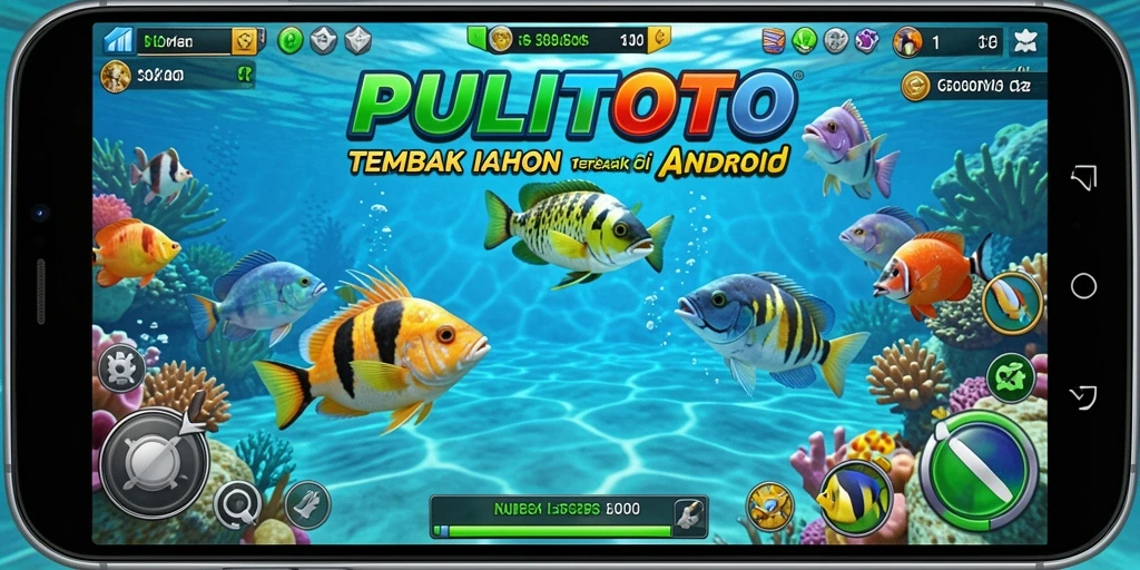Tampilan gameplay PULITOTO saat menembak ikan di bawah laut.