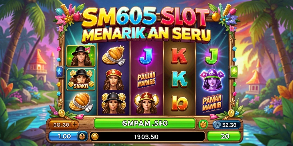 Tampilan gameplay slot SM605 yang penuh warna dan menarik.