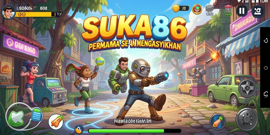 Screenshot gameplay SUKA86 menampilkan karakter yang beraksi seru di berbagai levelArcade.