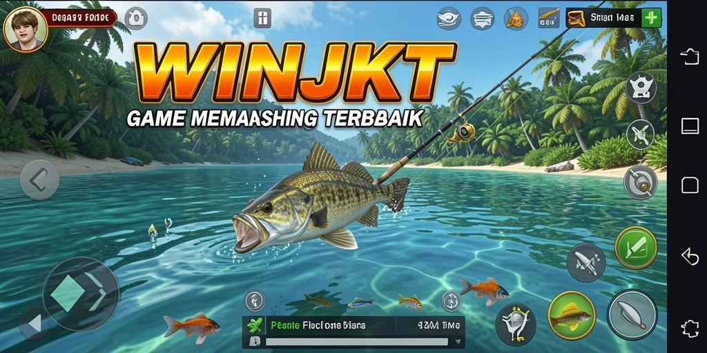 Screenshot gameplay WINJKT yang menunjukkan suasana memancing yang seru.